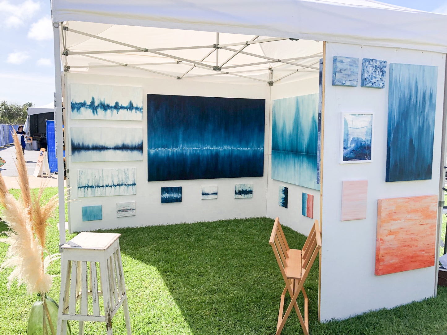 Frequency #5 - Original Oil & Watercolor Painting on Canvas 15x30 inches