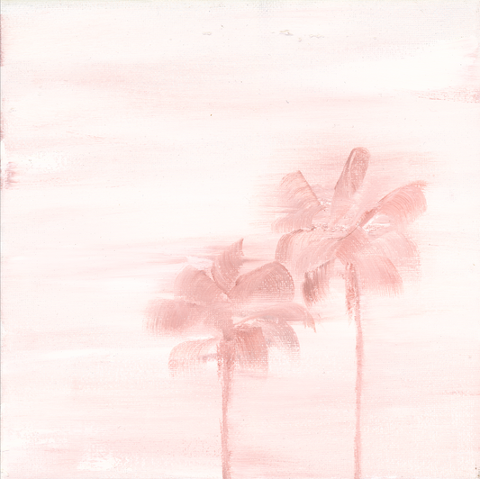 Hazy Pink Palms #2 - Original Oil Painting on Canvas 8x8